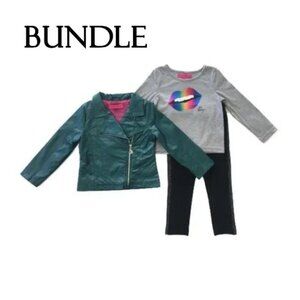 NWT Betsey Johnson faux leather jacket, long sleeve t-shirt & leggings bundle